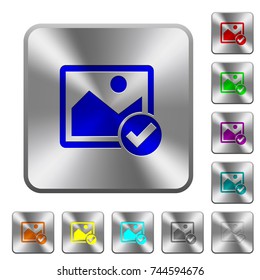 Image ok engraved icons on rounded square glossy steel buttons