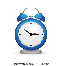 the image of the old mechanical alarm clock blue on a white background