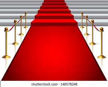 Image on the staircase with red carpet