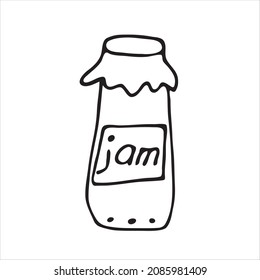 An image of one jam jar. Doodle style. Hand-drawn vector illustration in the form of a doodle-style drawing isolated on a white background.
