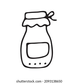 An image of one jam jar. Doodle style. Hand-drawn vector illustration in the form of a doodle-style drawing isolated on a white background.
