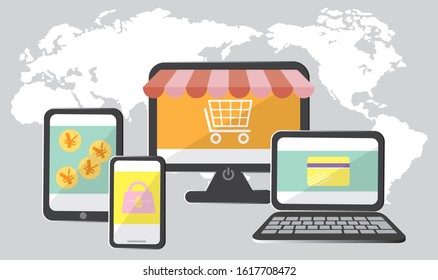 
Image of online shopping with PC, smartphone, tablet