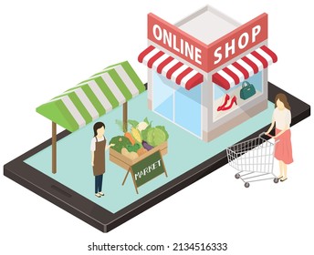 Imagen de una tienda en línea. Ilustración vectorial.