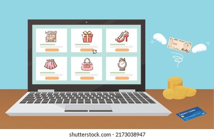 Imagen de una tienda en línea. Ilustración vectorial.