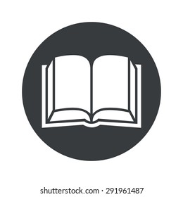 Image of open book in black circle, isolated on white