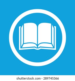 Image of open book in circle, isolated on blue