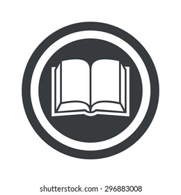 Image of open book in circle, on black circle, isolated on white