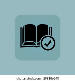 Image of open book and tick mark in square, on pale blue background