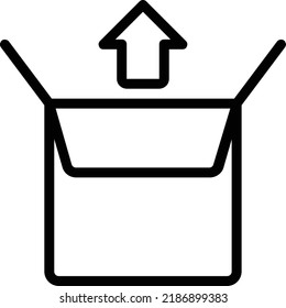 Image of an open package box with an arrow coming out as an illustration of the package being opened or unloaded.