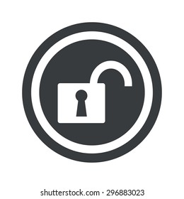 Image of open padlock in circle, on black circle, isolated on white