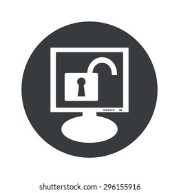 Image of open padlock on monitor, in black circle, isolated on white