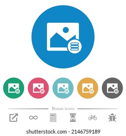 Image options flat white icons on round color backgrounds. 6 bonus icons included.