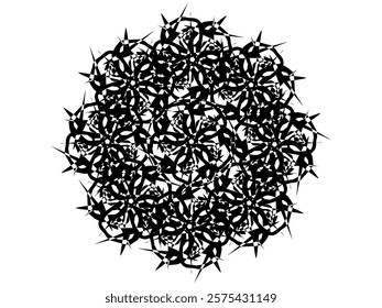 Image of an ornamental black lace design made of abstract lines in the shape of a circle and a flower. Vector illustration. 

