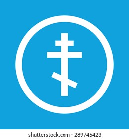 Image of orthodox cross in circle, isolated on blue