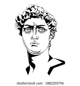 La imagen del contorno de la cabeza de yeso de un joven con el clásico estilo académico. Ilustración vectorial.