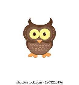 Image of an owl in the cartoon style. Cool picture is great for children's products: clothes, textiles, postcards, stationery products and other things. Vector illustration.