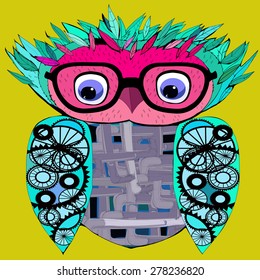 The image of an owl in the style of steampunk.