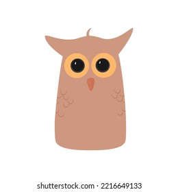 Image of an owl. Vector drawing of a nocturnal animal. Owl with big eyes in flat style. illustration