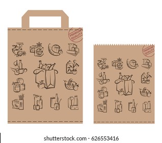 Image of package with food and goods for shopping. Vector illustration