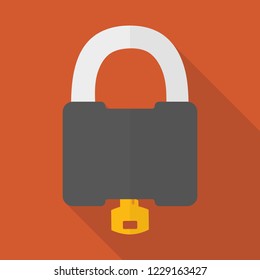 The image of the padlock from which the key sticks out. Flat design