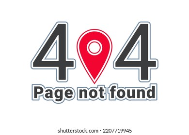 Image for page 404 with red pin icon and text Page not found. Isolated illustration. Vector illustration