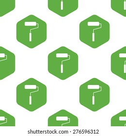 Image of paint roller in hexagon, repeated on white background