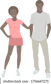 Image of a pair of African Americans of different sexes who are standing nearby and smiling.
stock isolated illustration on white background for printing on postcards, websites, shop advertising