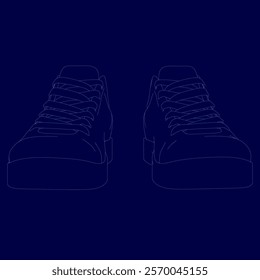 The image is a pair of shoes in blue. The shoes are shown in a outline style, with the sole of the shoe visible. The shoes are positioned in a way that they appear to be standing on a surface