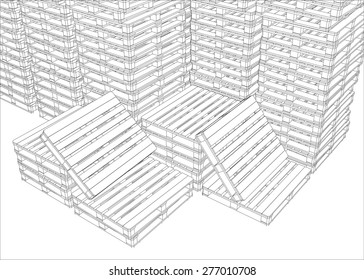 Image of pallets on isolated white background, vector image. Top view