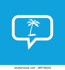 Image of palm on beach in chat bubble, isolated on blue