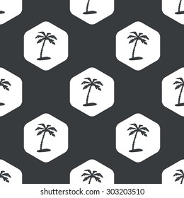 Image of palm on beach in hexagon, repeated on black