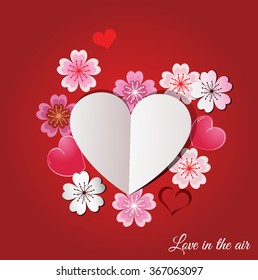 An Image of Paper Heart with Cherry flowers