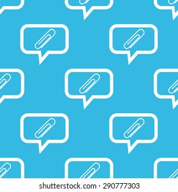 Image of paperclip in chat bubble, repeated on blue background
