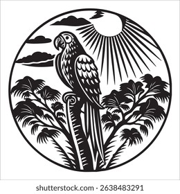 image of a parrot on top of a tree in the forest