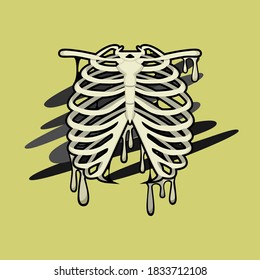 Image of a part of a human skeleton with paint smudges. Human ribs. Vector image.