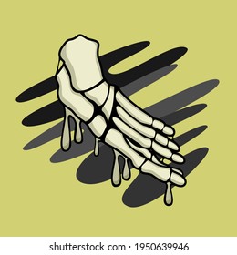 Image of a part of a human skeleton with paint smudges. Foot of the skeleton. Vector image.