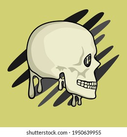 Image of a part of a human skeleton with paint smudges. Human skull. Vector image.
