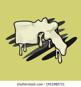 Image of a part of a human skeleton with paint smudges. Human vertebra. Vector image.