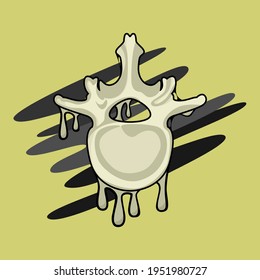 Image of a part of a human skeleton with paint smudges. Human vertebra. Vector image.