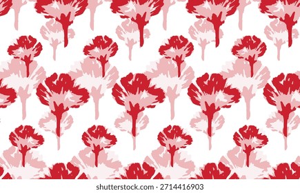 A imagem é um padrão com ilustrações de cravos cor-de-rosa