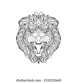 Image of patterned lion  head. Ram Sheep. Tattoo designs. Can be used to design t-shirts, bags, postcards, posters and so on.