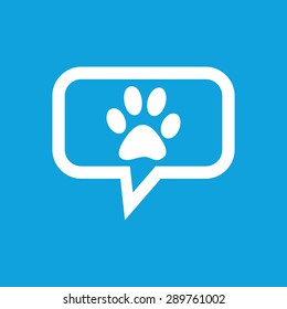 Image of paw print in chat bubble, isolated on blue