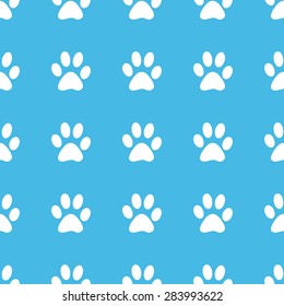 Image of paw print, repeated in straight lines on blue background