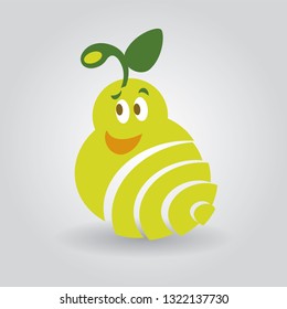 image of a pear with a face. Illustration of green sliced pear.