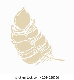 An image of a pen for writing, a symbol of writing, literature, messages, graphics, knowledge. Feather silhouette in white and beige