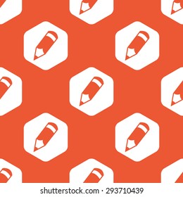 Image of pencil in white hexagon, repeated on orange background