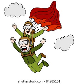 An image of a people doing a tandem sky dive.