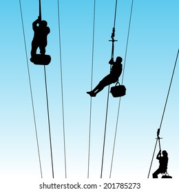 An Image Of People On A Zip Line.