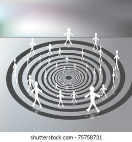 An Image Of A People Walking Along A Downward Spiral Path.