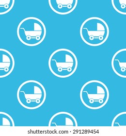 Image of perambulator in circle, repeated on blue background